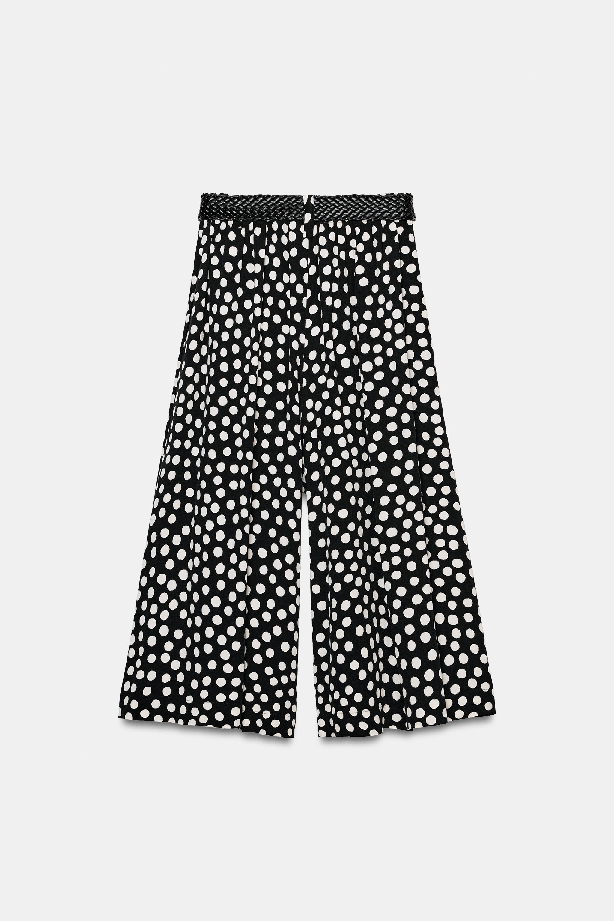 PANTALON JUPE-CULOTTE À POIS AVEC CEINTURE